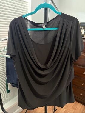 Roz & Ali Black Top with Draped Cowl Neck 1X